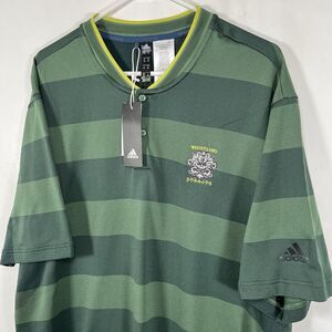 Whistling Straits Adidas Primeknit Golf Shirt Men 2XL Green Striped Blade Collar